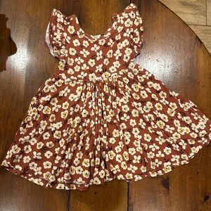 LITTLE SLEEPIES DRESSES: Brown Flowers (Size = 2T)